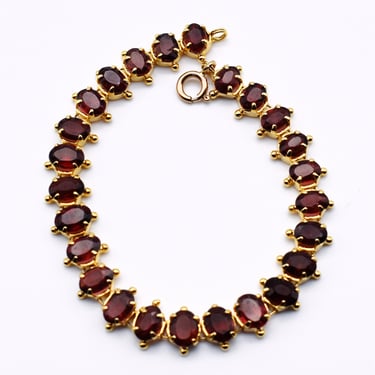 80's garnet 14k GF elegant bling bracelet, delicate oval rhodolite gold filled bead capped links 