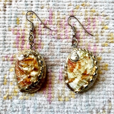 AS-IS *** Vintage Abalone Seashell Sea Shell Gilded Dangle Drop Earrings for Pierced Ears 