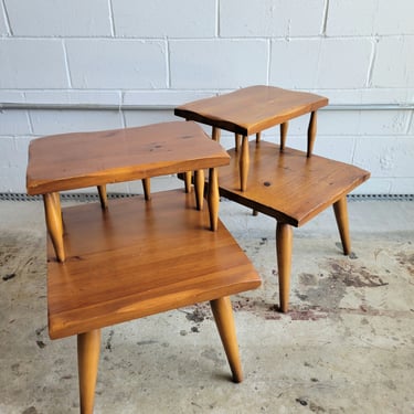 Rare Pair of Mid Century Live Edge Tiered End Tables