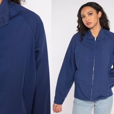 Blue Windbreaker Jacket 80s Navy Jacket Zip Up Plain Retro Jacket Layering Vintage 1980s Lightweight Retro Basic Normcore Mens Small S 