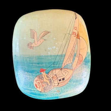 Vintage Hand-Painted Papier-Mâché Box – Sailboat Design (Made in India)