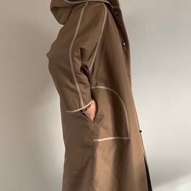 70s Bonnie Cashin coat / vintage designer Cashin hooded turn lock canvas outerwear long swing coat | M L 