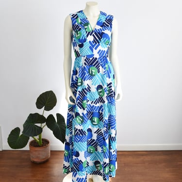 1970s Patterned Maxi Dress - S 