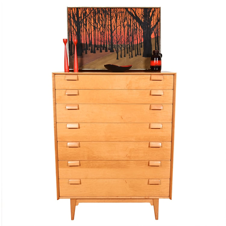 Rare 1949 Jens Risom Cerused Oak MidCentury Modern 55&#8243; Tall Dresser