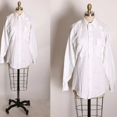 Deadstock 1970s White Long Sleeve Button Up Uniform Police Ranger Shirt by Special Duty by Elbeco -M 