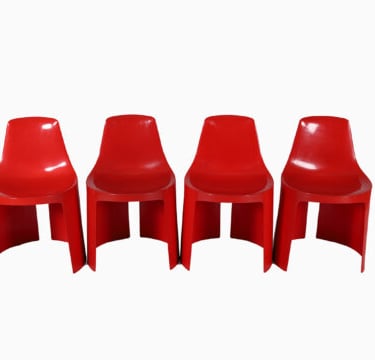Red Stacking ‘Umbo’ Chair Set by Kay LeRoy Ruggles