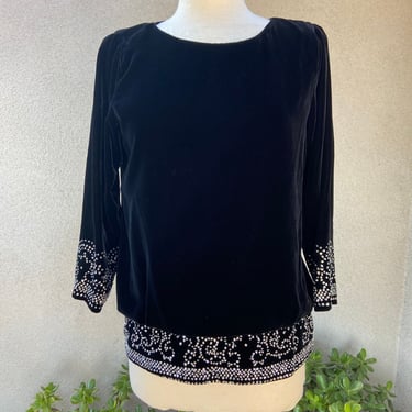 Vintage cocktail top black velvet and silver glitter accents button hips by Lillie Rubin sz 6 