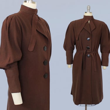 RESERVED -- 1930s Coat / 30s Women's Overcoat / Tailored / Deco Juliet Sleeve / Utilitarian 