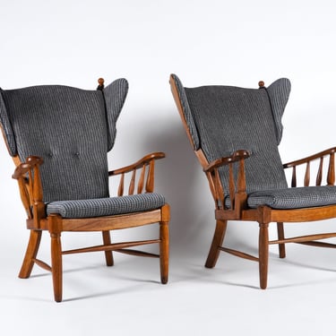 Danish Brutalist Oak Lounge Chairs