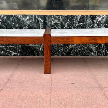 Danish Modern Solid Rosewood & Marble Coffee Table Low and Long