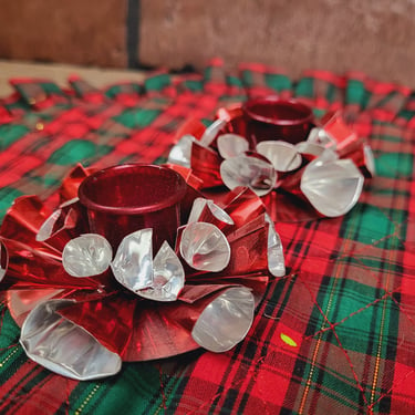 Red and Silver Christmas Candle Holders 