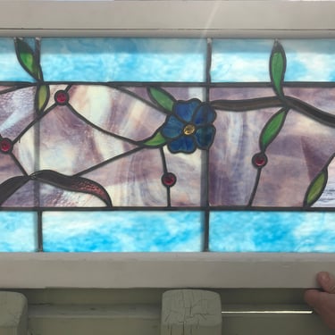 Transom 7’ leaded glass window asymmetrical design c1890 