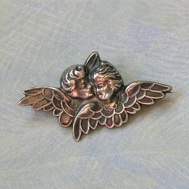 Antique Victorian Sterling Pin, Victorian Cherub or Angel Pin, Antique Pin With Cherubs (#4249) 
