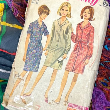Vintage 60s Simplicity Sewing Pattern, Dresses, 3 Different Styles, Complete with Instructions, Bust 34 B 