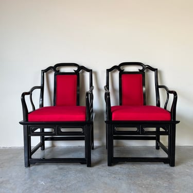 A Pair of Vintage Asian Inspired Arm Lounge Chairs by Century Chair Company 