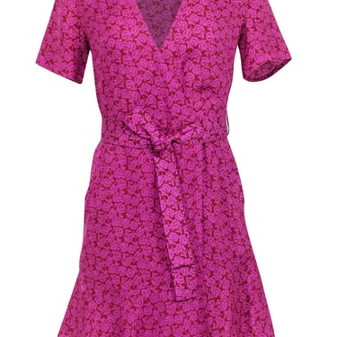 A.L.C. - Pink &amp; Rust Red Paisley Printed Mini Wrap Dress Sz 4