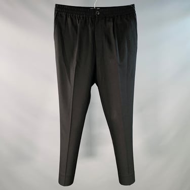 AMI by ALEXANDRE MATTIUSSI Size 28 Black Virgin Wool Pleated Drawstring Dress Pants