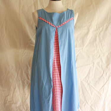 50s 60s Cotton Gingham Nightgown Tent Dress Schrank Size S / M / L 