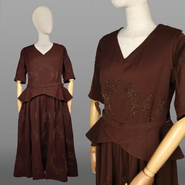 Sally Milgrim Dress / Rare 1910s Dress by Sally Milgrim for H.Milgrim Bros./ Crescent Moon Dress / Beaded 1910s Dress / Size Medium 