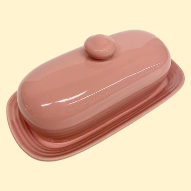 Vintage Butter Dish Retro 1990s Farmhouse and Country + Pink + Ceramic + Plate with Dome Lid + Fiesta Style + Storage + Kitchen Organization 