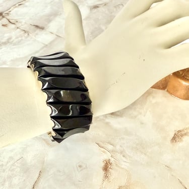 Black Beauty Expansion Bracelet, Lucite, Fits Most, Vintage 60s 70s 