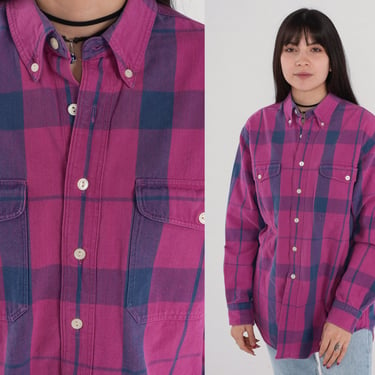 Ralph Lauren Plaid Shirt 90s Purple Button up Shirt Long Sleeve Shirt Grunge Lumberjack Streetwear Polo Checkered Vintage 1990s Medium 