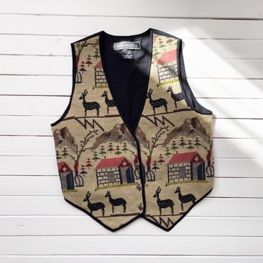 tapestry vest 90s vintage New Identity deer mountain novelty print woven vest 