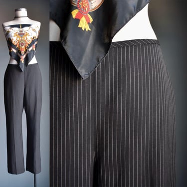 Vintage Pinstriped 90s Y2k Slacks / Black Pinstripe Slacks / Vintage Pinstripe Trousers Size 30 / Y2k Black Pinstripe Womens Pants 30 Waist 