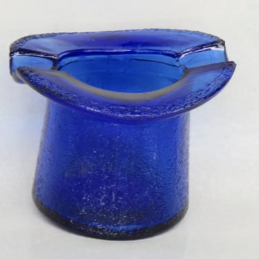 Cobalt Blue Frosted Glass Top Hat Toothpick Holder Ash Tray 3138B