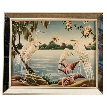 1940 Tropical Crane /Egret Scenic Print, Mirror Framed by Billy Seay for Turner 