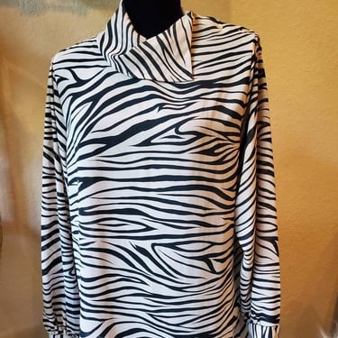 Zebra print long sleeve blouse with diagonal collar,1980's 