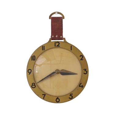 Midcentury Leather Wall Clock 