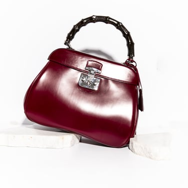 GUCCI Wine Leather Bamboo Handle Lady Lock Bag