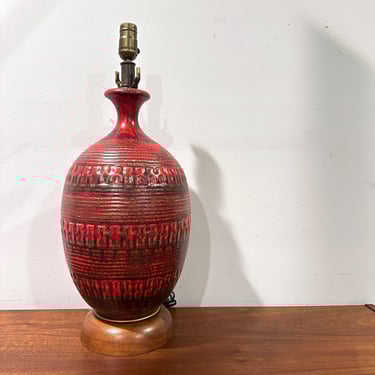MCM Ceramic Lamp / Style of Italian or West German / Red Drip glaze brutalist geometric /Vintage Mid Century  - Free Shipping 