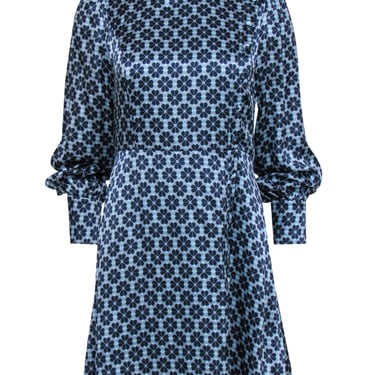 Kate Spade - Light Blue &amp; Navy Floral Print Mock Neck Silk Dress Sz 6