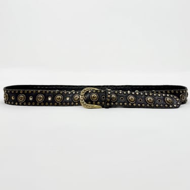 Black and Brass Studded Leather Belt
