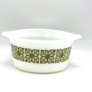 vintage Pyrex Verde Square Flowers 1 Quart Casserole 473 