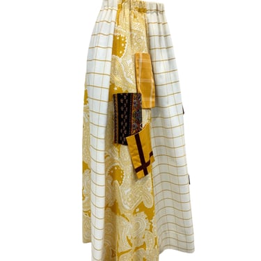 Vtg Vintage 1970s 70s Designer Chessa Davis Yellow Paisley Patchwork Maxi Skirt 