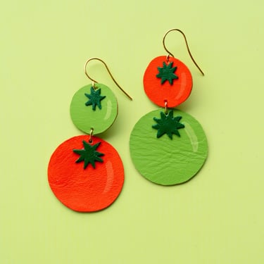 Large Red Tomato Earrings - Lightweight & Made from Reclaimed Leather 