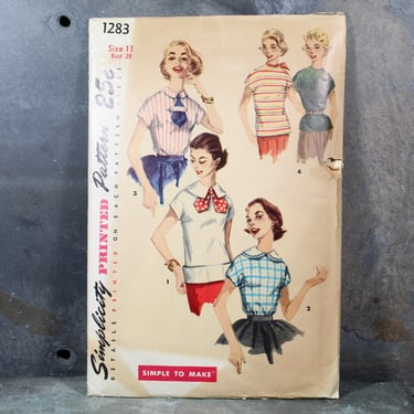 1955 Simplicity #1283 Women's Tops Pattern | Women's Size 11, Bust 29 | Cut, Complete, Factory Folded Pattern 