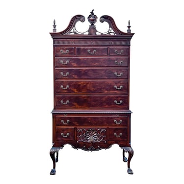 Vintage Carved Mahogany Chippendale Highboy 
