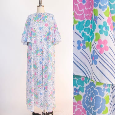 1970s Caftan Robe Loungewear Floral Lingerie Dress M 