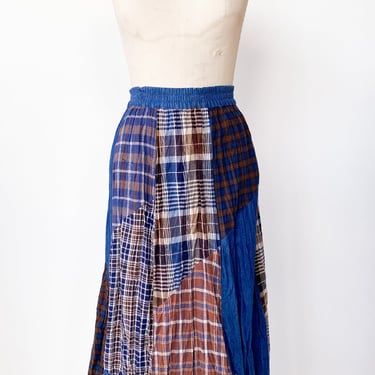 1980s Rhythm Blue Plaid Patchwork Skirt, sz. L/XL