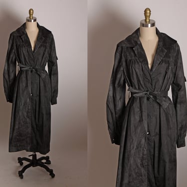 Late 1970s Black and Gray Stone Wash Long Sleeve Button Up Rain Coat Jacket by Marlin -XL 