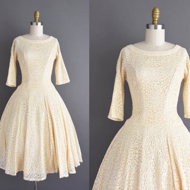 vintage 1950s Ivory Lace Dress | Size XS Small 