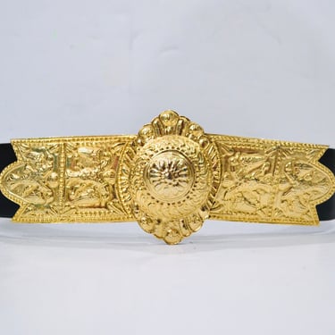 Vintage 80s Judith Leiber Brown Gold Leather Gold Designer Belt Brown Wedding Bird Gold Brown Belt Buckle 70s vintage Belt 25-34