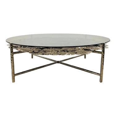 Theodore Alexander Modern Nickel Tropical Leaf Design Coffee Table