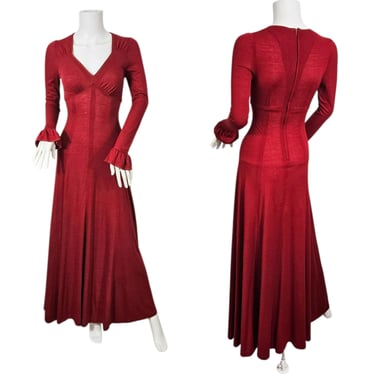 California Look 1970s Brick Red Jersey Knit Long Maxi Dress I Sz Sm 