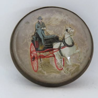 Early 1800s Hand Painted Small Horse and Buggy Portrait Belt Buckle 9209A