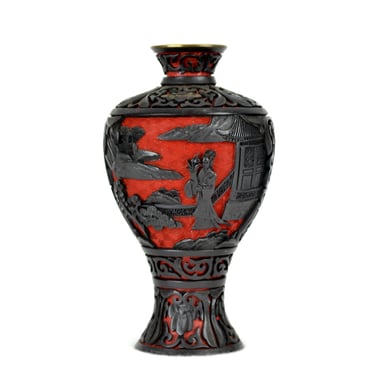 Chinese Lacquer Vase Vase Lacquer Carving 1900 Vintage Design Flower Vase Flowers Asian Art China Red Lacquer Carving 